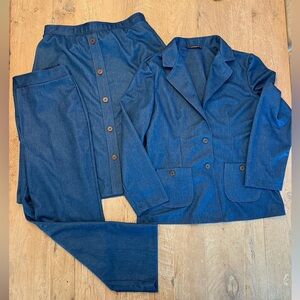 Laurenté Vintage 3 item-Jacket Pants Skirt-Polyester-Denim Color-EUC